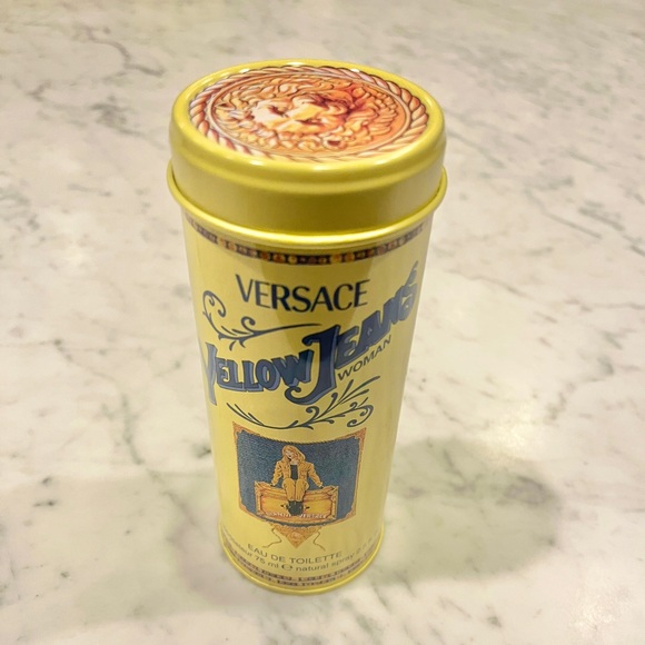 Vintage 90’s Gianni Versace Yellow Jeans Large Storage Tin - Tin Only - Picture 7 of 7